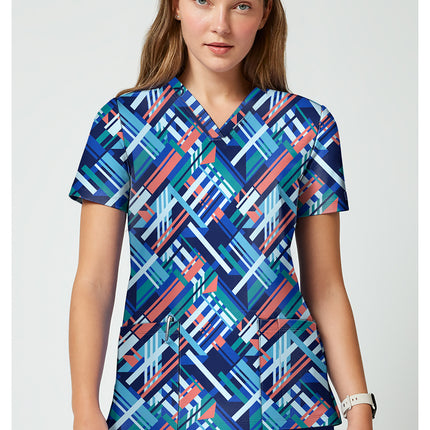 Cherokee Achieve 2 Pocket Print Top CK00010 - BRIGHT GEO
