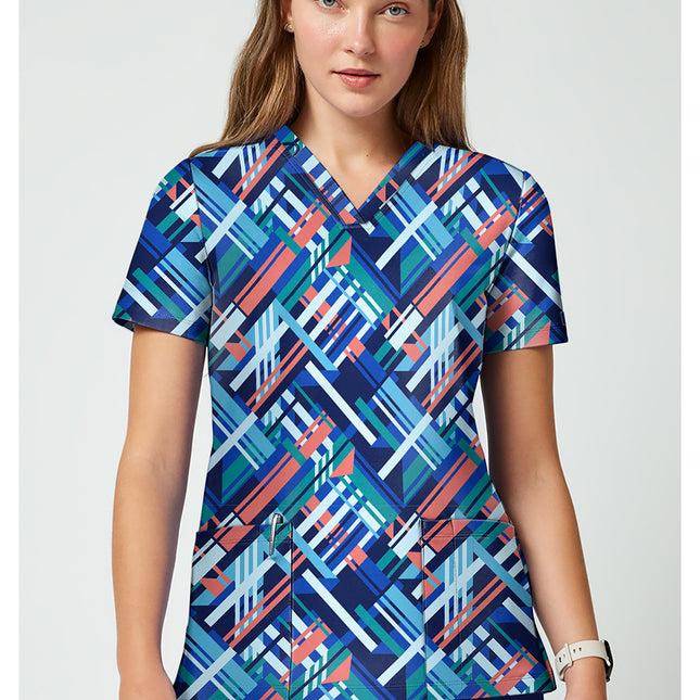 Cherokee Achieve 2 Pocket Print Top CK00010 - BRIGHT GEO