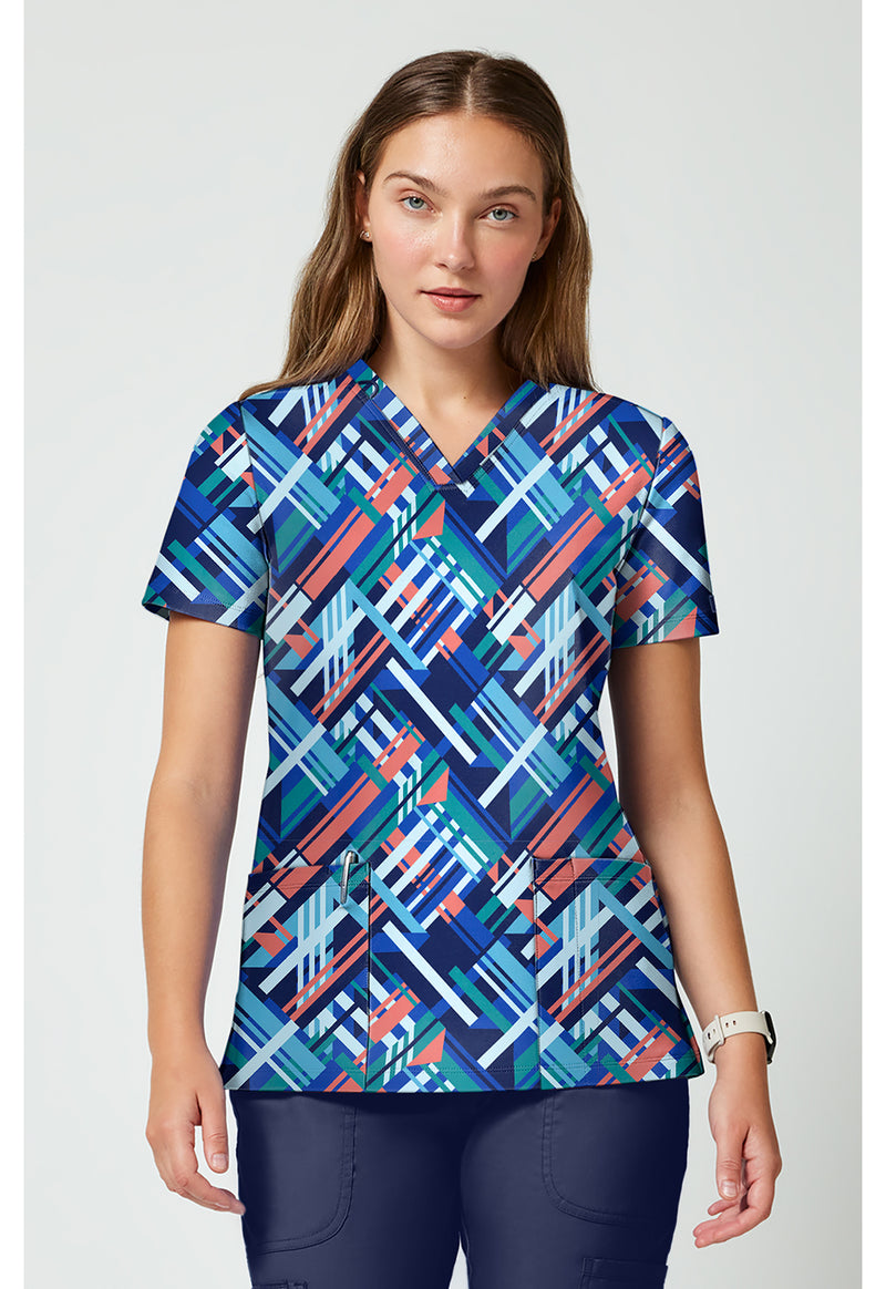 Cherokee Achieve 2 Pocket Print Top CK00010 - BRIGHT GEO