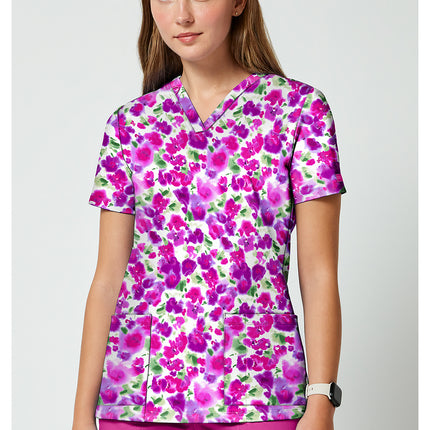 Cherokee Achieve 2 Pocket Print Top CK00010 - DISSOLVING BLOOMS