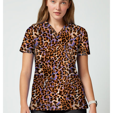 Cherokee Achieve 2 Pocket Print Top CK00010 - LEOPARD QUEEN