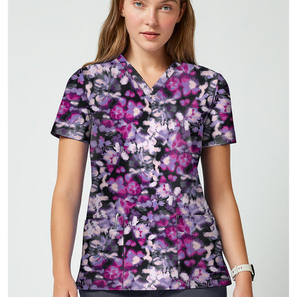 Cherokee Achieve 2 Pocket Print Top CK00010 - WATERCOLOR BLOOMS