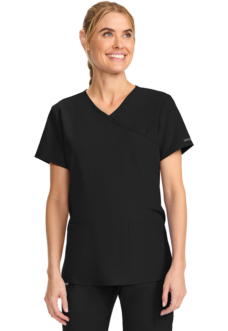 Cherokee Workwear Originals Ultra Maternity Mock Wrap V-Neck Top CK701A - Black