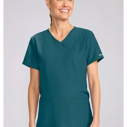 Cherokee Workwear Originals Ultra Maternity Mock Wrap V-Neck Top CK701A - Caribbean Blue