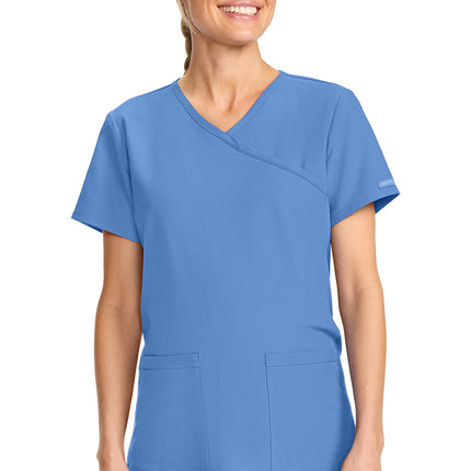 Cherokee Workwear Originals Ultra Maternity Mock Wrap V-Neck Top CK701A - Ciel Blue
