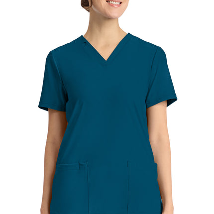 Cherokee Achieve Women's 2-Pocket V-Neck Top CK832 - Caribbean Blue
