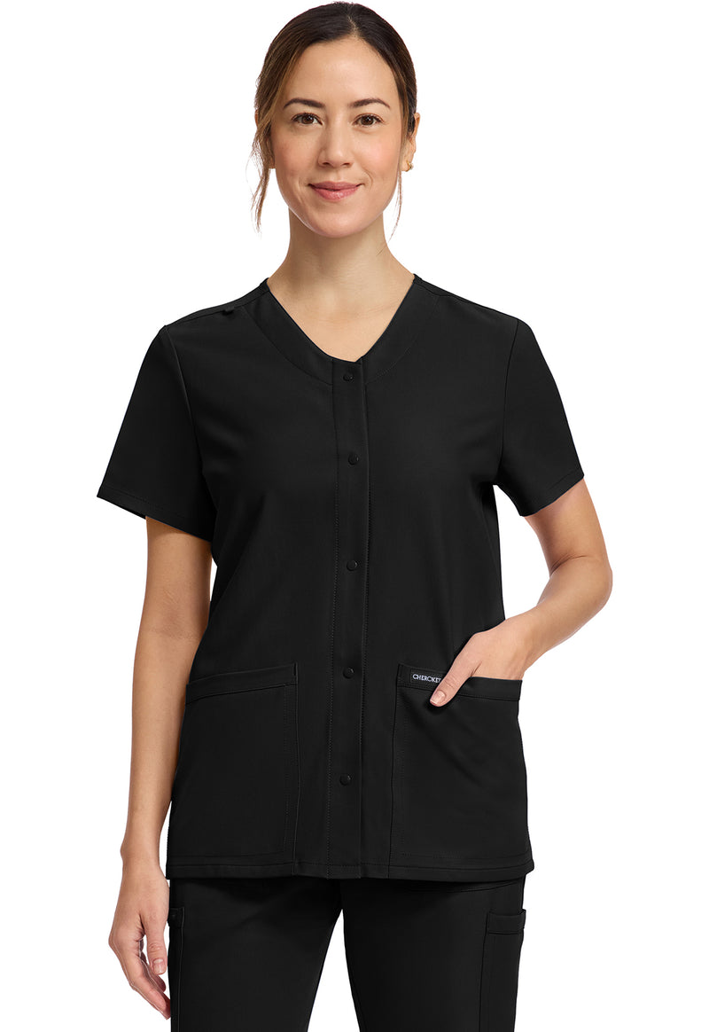 Cherokee Workwear Originals Ultra Women's 2-Pocket Snap-Front Top CK844A - Black