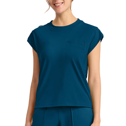 Cherokee Achieve Women's 1-Pocket Crew Neck Top CK936 - Caribbean Blue
