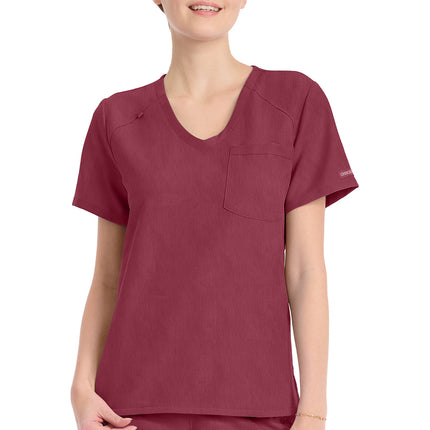 Cherokee Workwear Originals Ultra Women's Tuck-in V-Neck Top CK954A - Heather Cranberry