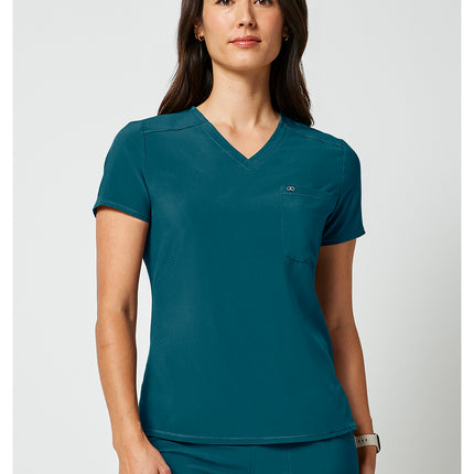Cherokee Allura Tuckable V-Neck Top CKA690 - Caribbean Blue
