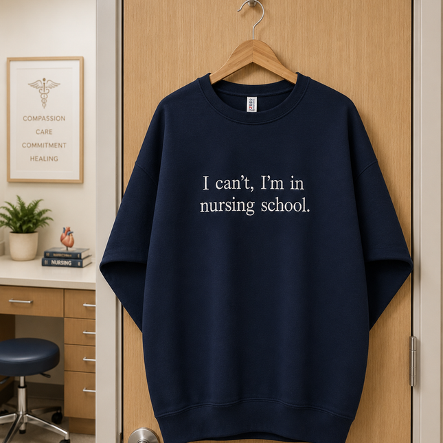 I Can't I'm In Nursing School Embroidered Sweatshirt
