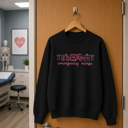 Emergency Nurse Embroidered Icons Sweatshirt