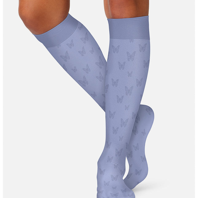 Cherokee Legwear Knee High 8-15 mmHg Compression Sock FASHIONSUPPORT - Blue Butterflies
