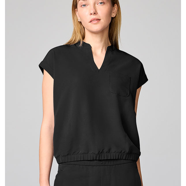 360 by Healing Hands Mandarin Collar Crop Top HH00014 - BLACK