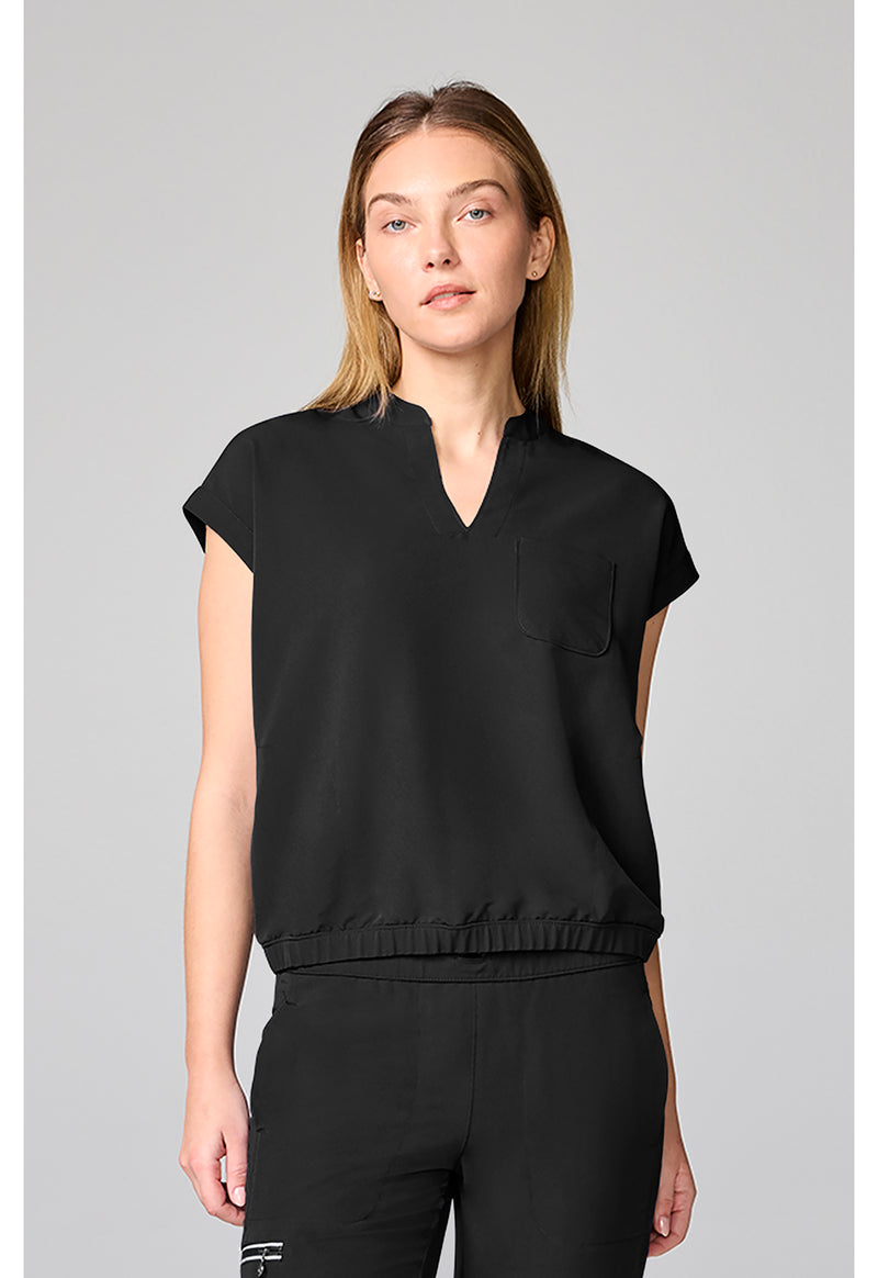 360 by Healing Hands Mandarin Collar Crop Top HH00014 - BLACK