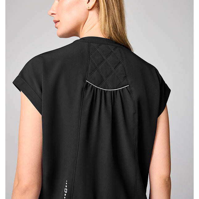 360 by Healing Hands Mandarin Collar Crop Top HH00014 - BLACK