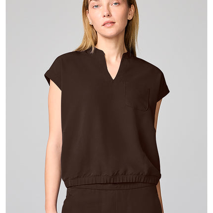 360 by Healing Hands Mandarin Collar Crop Top HH00014 - Dark Chocolate