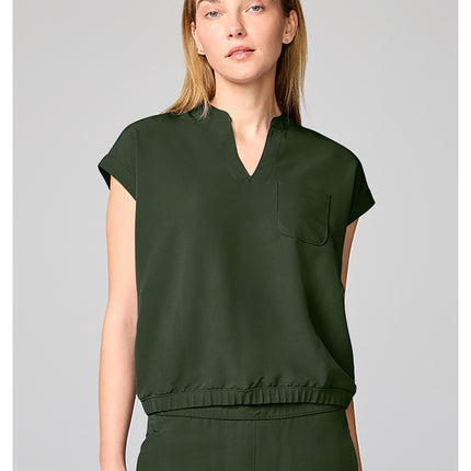 360 by Healing Hands Mandarin Collar Crop Top HH00014 - Dark Pine