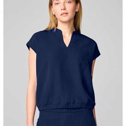 360 by Healing Hands Mandarin Collar Crop Top HH00014 - Navy