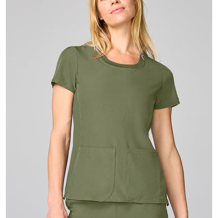 Med Couture Amp Four Pocket Round Neck Top MC00027 - Olive