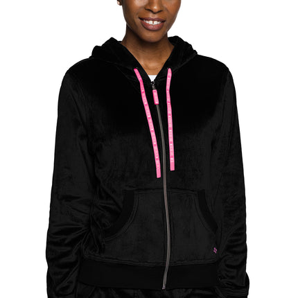 Med Couture Amp Velour Zip Front Logo Hoodie MC317 - Black