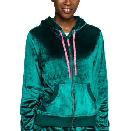 Med Couture Amp Velour Zip Front Logo Hoodie MC317 - Deep Emerald