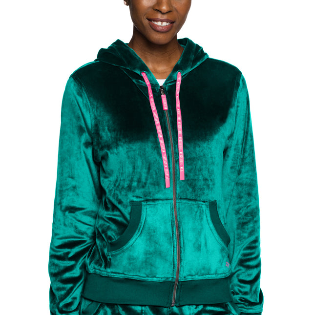 Med Couture Amp Velour Zip Front Logo Hoodie MC317 - Deep Emerald