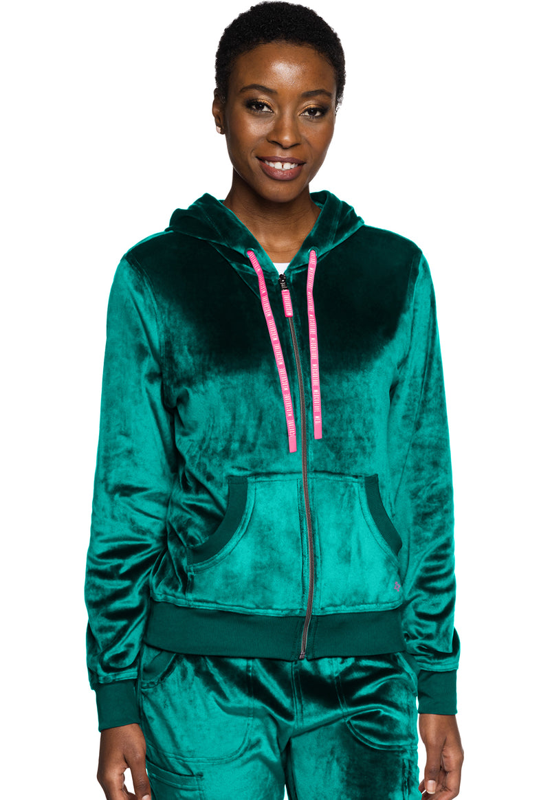 Med Couture Amp Velour Zip Front Logo Hoodie MC317 - Deep Emerald