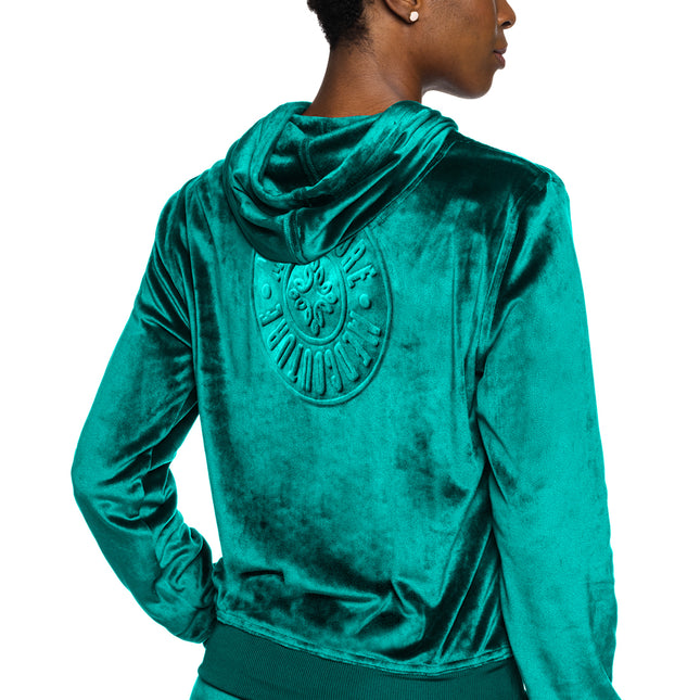 Med Couture Amp Velour Zip Front Logo Hoodie MC317 - Deep Emerald
