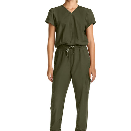 Med Couture Insight Women's Zip Front Jumpsuit MC510 - Olive