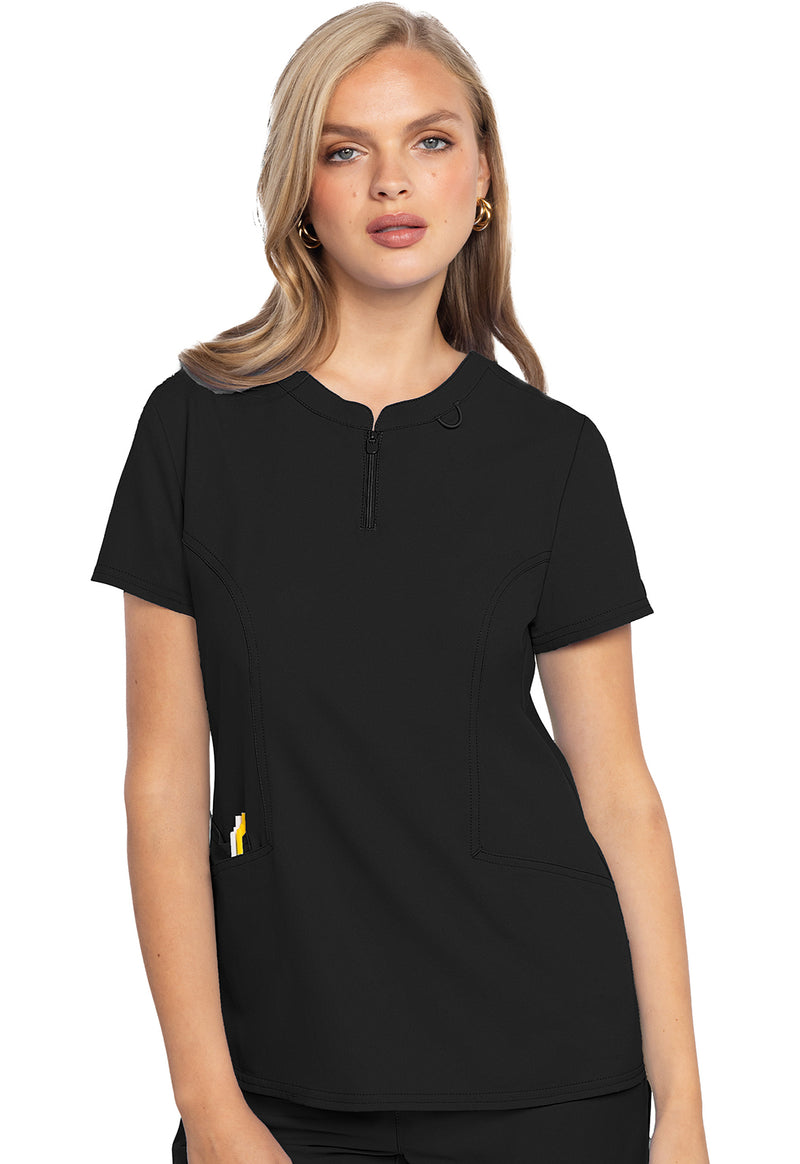 Med Couture Insight Zip Front Henley Top MC609 - Black