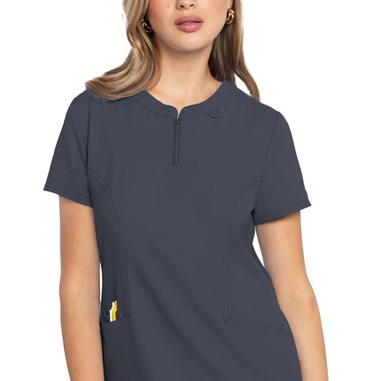 Med Couture Insight Zip Front Henley Top MC609 - Pewter