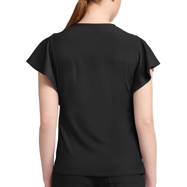 Med Couture Insight Women's 2-Pocket Flutter Sleeve V-Neck MC611 - Black