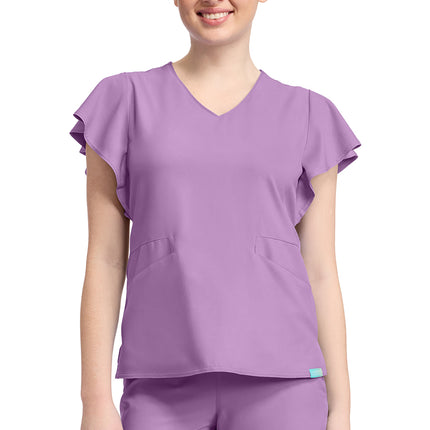 Med Couture Insight Women's 2-Pocket Flutter Sleeve V-Neck MC611 - Lilac