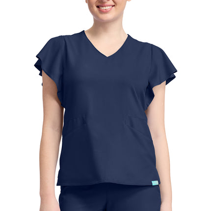 Med Couture Insight Women's 2-Pocket Flutter Sleeve V-Neck MC611 - Navy