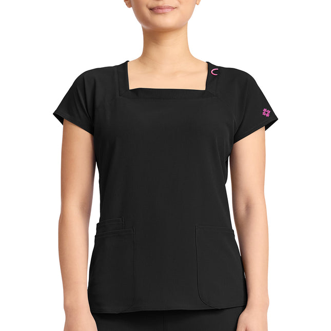 Med Couture Amp Women's 3-Pocket Square Neck Top MC704 - Black