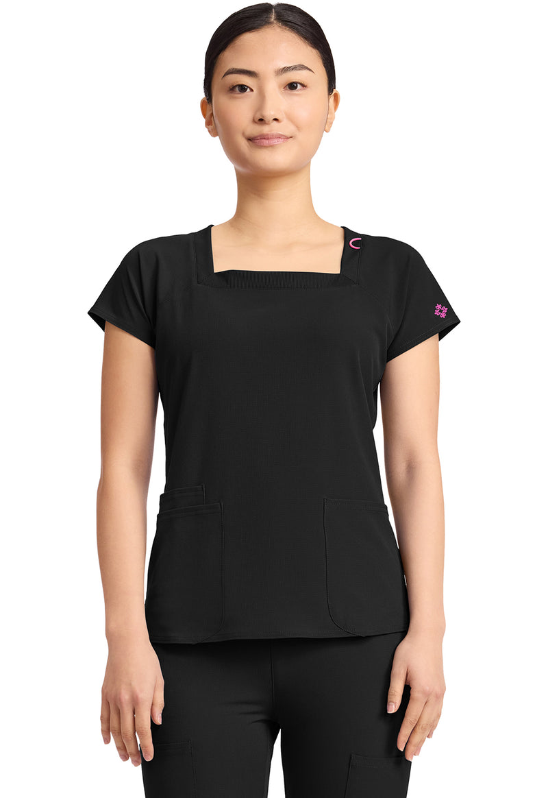 Med Couture Amp Women's 3-Pocket Square Neck Top MC704 - Black