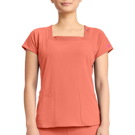 Med Couture Amp Women's 3-Pocket Square Neck Top MC704 - Coral Fusion