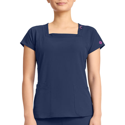 Med Couture Amp Women's 3-Pocket Square Neck Top MC704 - Navy