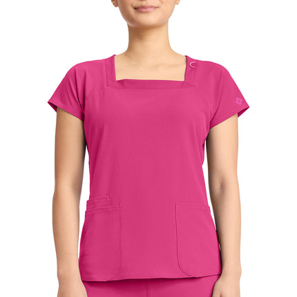 Med Couture Amp Women's 3-Pocket Square Neck Top MC704 - Pink Power