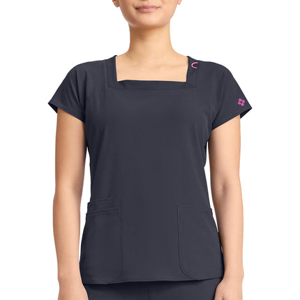 Med Couture Amp Women's 3-Pocket Square Neck Top MC704 - Pewter