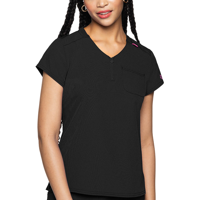 Med Couture Amp Quarter Zip V-Neck Tuckable Top MC705 - Black
