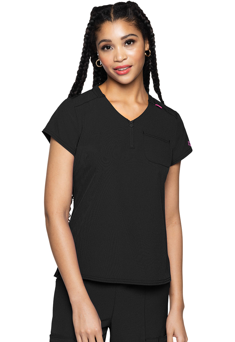 Med Couture Amp Quarter Zip V-Neck Tuckable Top MC705 - Black