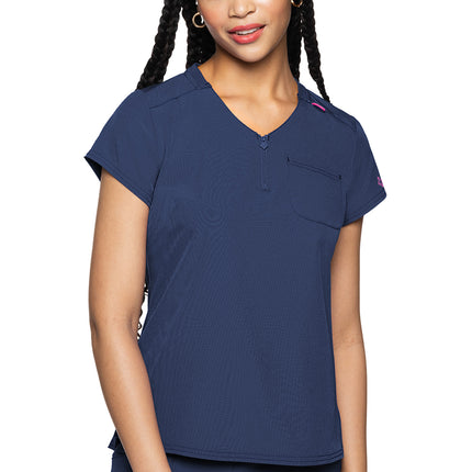Med Couture Amp Quarter Zip V-Neck Tuckable Top MC705 - Navy