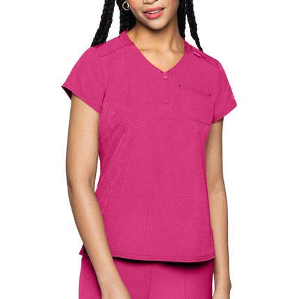 Med Couture Amp Quarter Zip V-Neck Tuckable Top MC705 - Pink Power