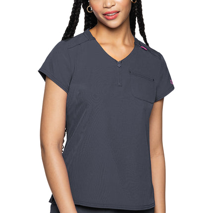 Med Couture Amp Quarter Zip V-Neck Tuckable Top MC705 - Pewter