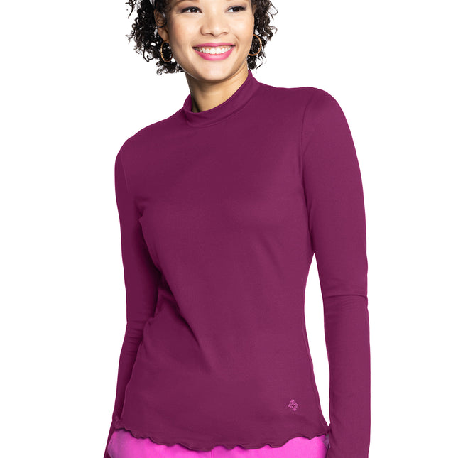 Med Couture Amp Long Sleeve Lettuce Edge Underscrub MC707 - Wine