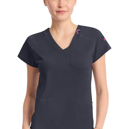 Med Couture Amp Knit Raglan V-Neck Top MC752 - Pewter