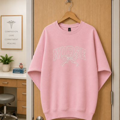 Nurse Outline Bow Embroidered Sweatshirt