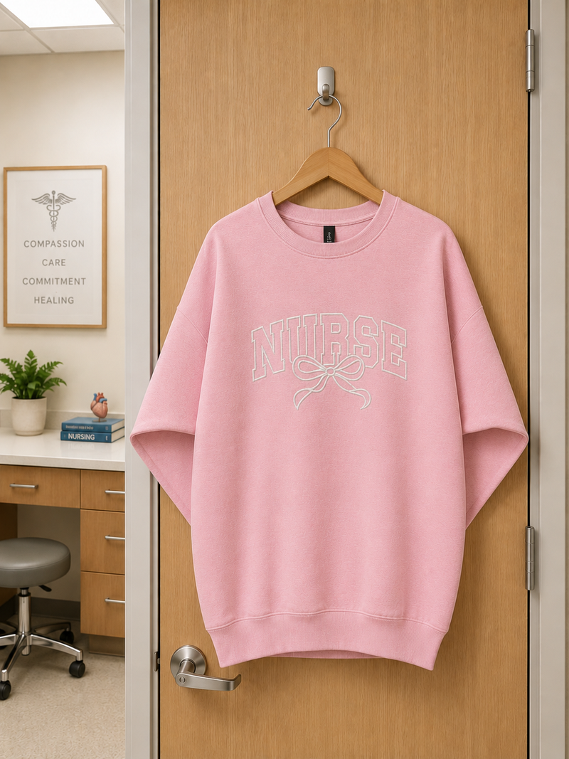 Nurse Outline Bow Embroidered Sweatshirt